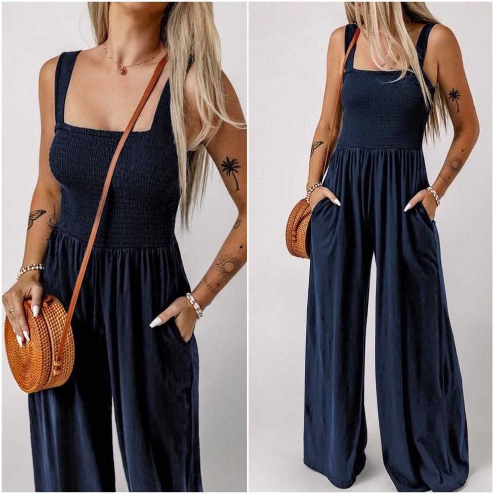 Boho Smocked Pocket Wide leg Cami Jumpsuit - Picture 5 of 5